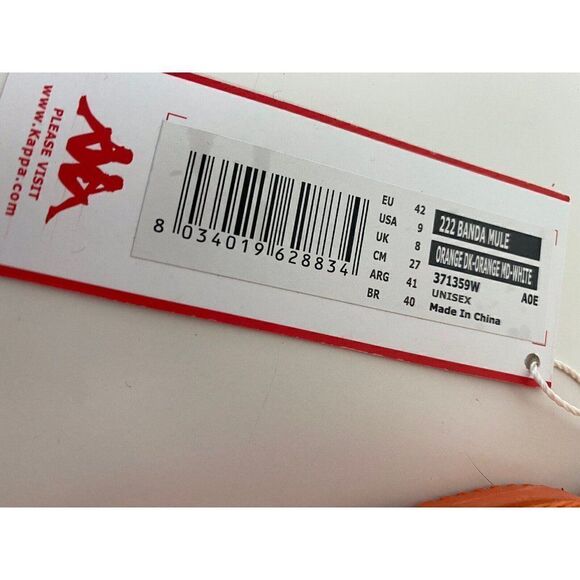 KAPPA 222 BANDA MULE ORANGE WHITE Slippers Mules Lined Men's Sz 9 NEW Box No Lid - Picture 2 of 8